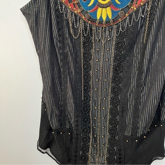 Nanette Lepore Vintage 2000s Isis Pinstripe Embroidered Chain Blouse Top Size 4 - Picture 5 of 16
